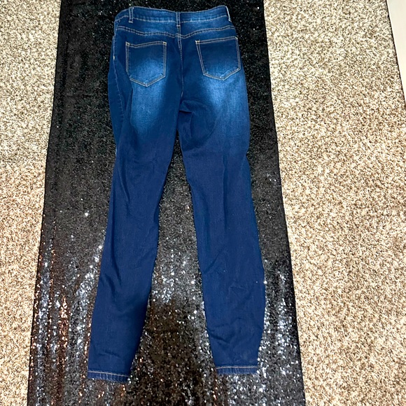 Blue Distressed Jean Jeggings -Stretchy - Picture 2 of 2